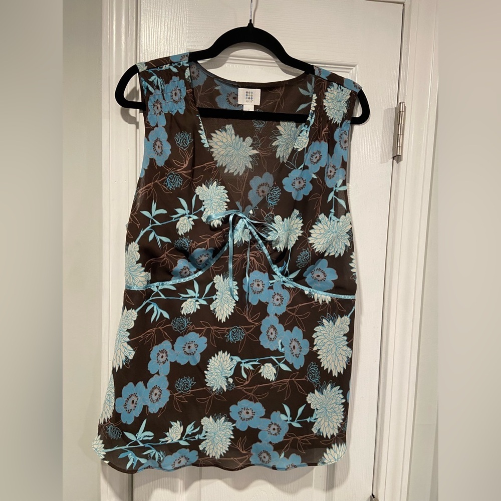 Apt 9 Size XL Brown Blue Ribbon Lined Floral Sleeveless Side Zip Lightweight Top